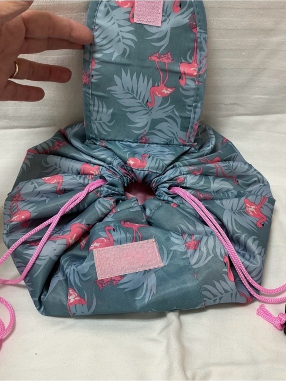 Flamingo Drawstring Makeup Pouch - Large - Picture 2 of 6